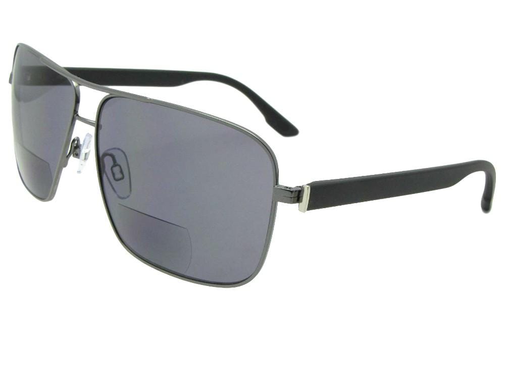 Style B82 Premium Square Aviator Bifocal Sunglass For Men Pewter Frame Gray Lenses