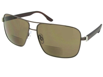 Style B82 Premium Square Aviator Bifocal Sunglass For Men Bronze Frame Brown Lenses
