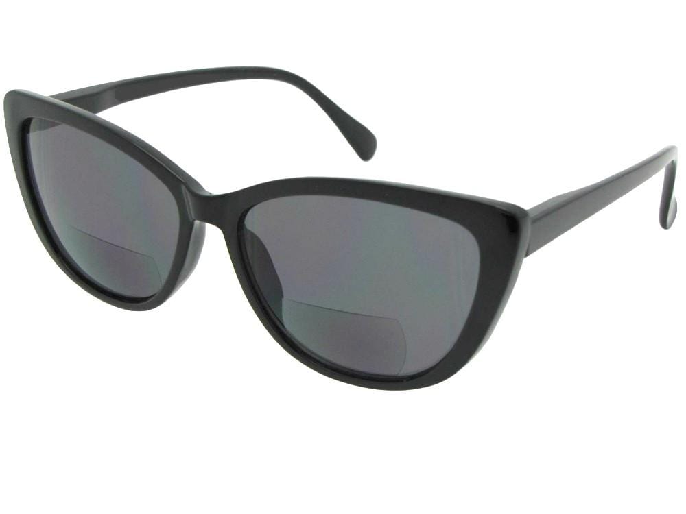 Style B84 Cat Eye Women's Bifocal Sunglasses Black Frame Gray Lenses