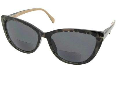 Style B84 Cat Eye Women's Bifocal Sunglasses Animal Print Gray Lenses