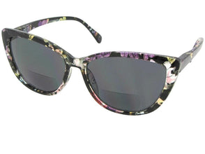 Style B84 Cat Eye Women's Bifocal Sunglasses Flower Pattern Gray Lenses