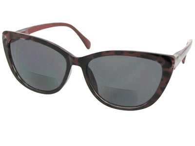 Style B84 Cat Eye Women's Bifocal Sunglasses Tortoise Maroon Gray Lenses