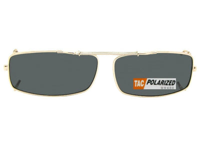 Extra Skinny Rectangle Polarized Clip-On Sunglasses Gold Frame Gray Lenses
