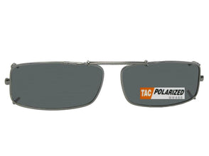 Extra Skinny Rectangle Polarized Clip-On Sunglasses Pewter Frame Gray Lenses