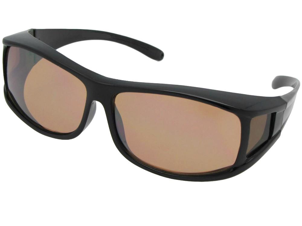 Style F11 Wrap Around Non Polarized Fit Over Sunglasses Black Frame Non Polarized Amber Lenses