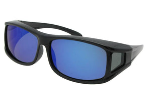 Style F11 Polarized Color Mirror Fit Over Sunglasses Black Frame Blue Mirrored Gray Lenses 