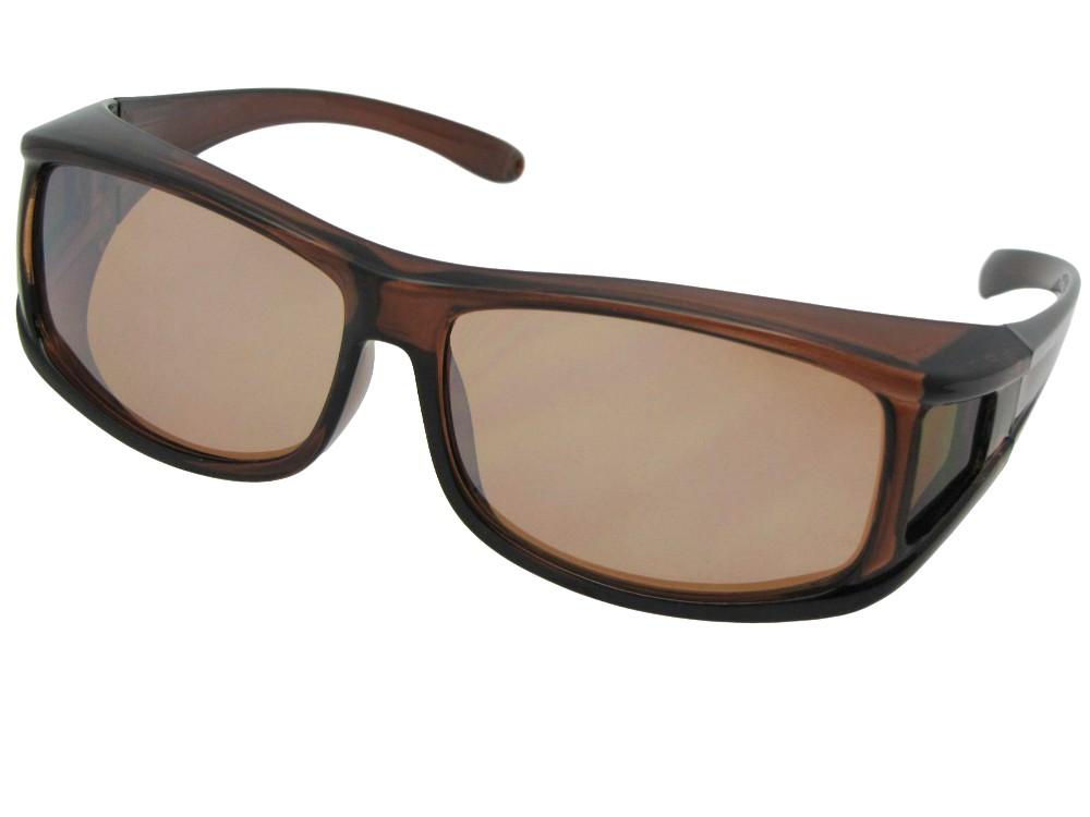 Style F11 Wrap Around Non Polarized Fit Over Sunglasses Brown Frame Non Polarized Amber Lenses