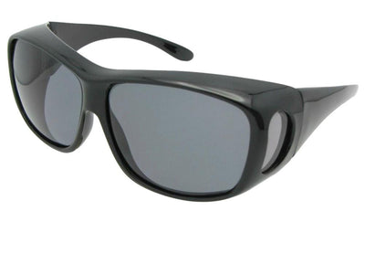 Style F15 Large Size Wrap Around Fit Over Sunglasses Black Frame Medium Dark Gray Lens