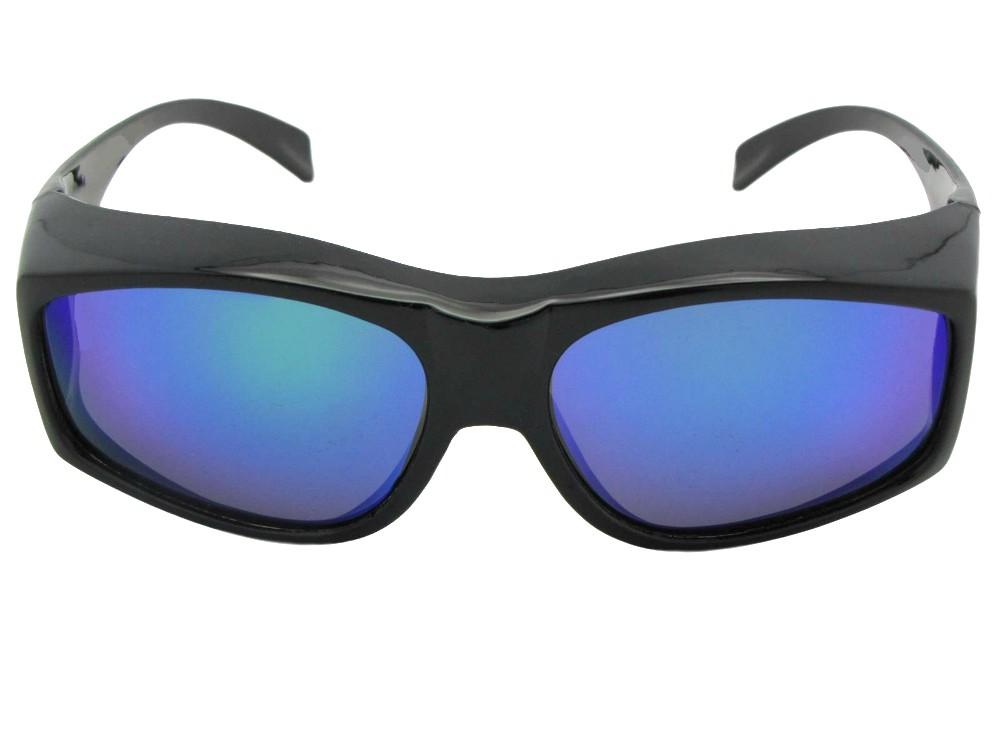 Style F18 Large Fit Over Sunglasses With Color Mirrored Lens Black Frame Blue Green Mirrored Gray Lenses