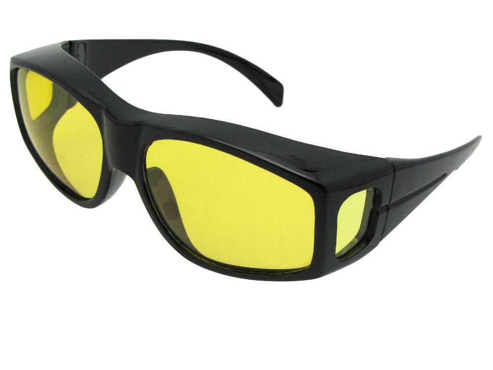Style F18 Large Wrap Around Polarized Fit Over Sunglasses Black Frame Light Polarized Yellow Lens