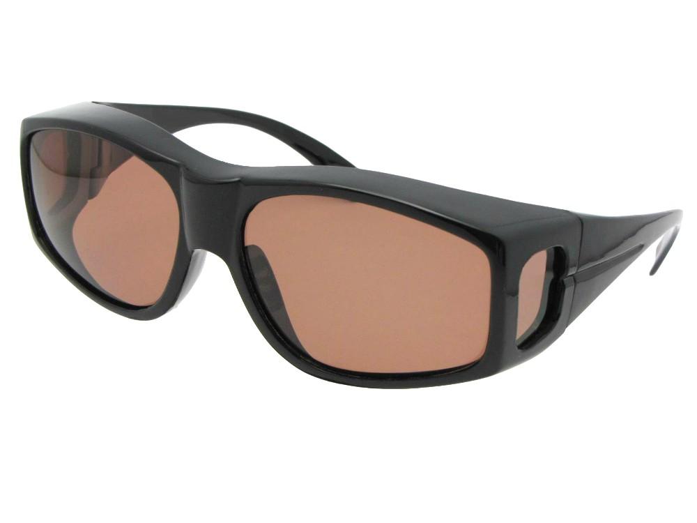 Style F18 BLarge Wrap Around Polarized Fit Over Sunglasses Black Frame Amber Polarized Lens