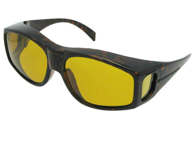 Style F18 Large Wrap Around Polarized Fit Over Sunglasses Tortoise Frame Dark Polarized Yellow Lens