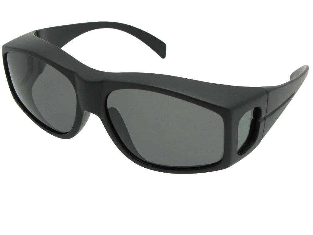 Style F18 Large Wrap Around Polarized Fit Over Sunglasses Flat Black Polarized Med Dark Gray Lenses