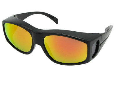Style F18 Large Fit Over Sunglasses With Color Mirrored Lens Black Frame Gold Red Mirror Gray Lenses