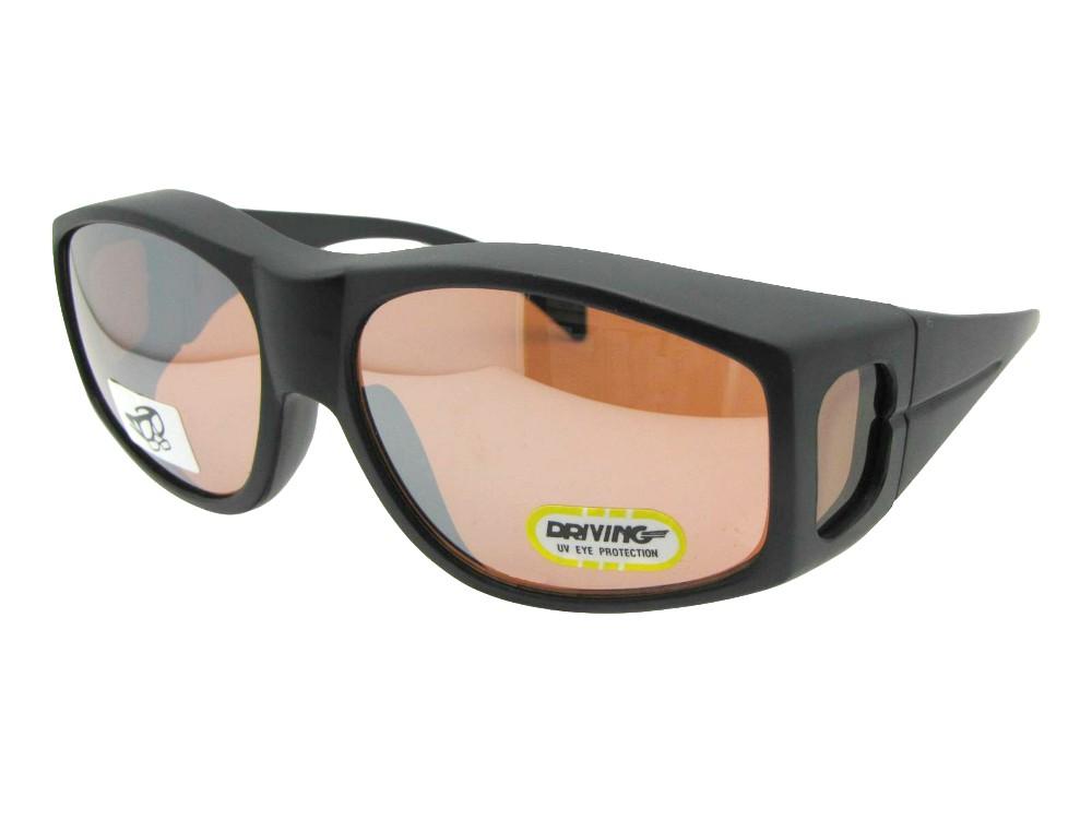 Style Large Non Polarized Fit Over Sunglasses  Flat Black Non Polarized Amber Driving Lens