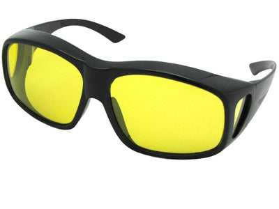 Style F19 Largest Wrap Around Polarized Fit Over Sunglasses Black Polarized Light Yellow Lenses