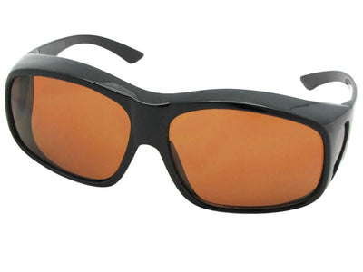 Style F19 Largest Wrap Around Non Polarized Fit Over Sunglasses Black Frame Non Polarized Amber Lenses
