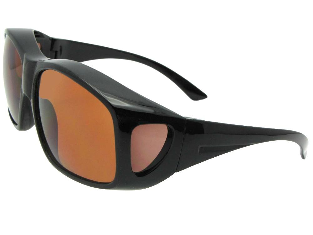Style F19 Largest Wrap Around Non Polarized Fit Over Sunglasses Black Frame Non Polarized Amber Lenses