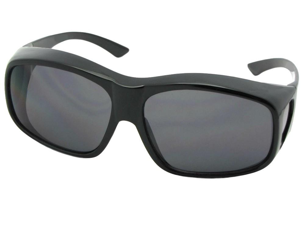 Largest Wrap Around Non Polarized Fit Over Sunglasses Style F19 Shiny Black  Frame-Non Polarized Gray Lenses
