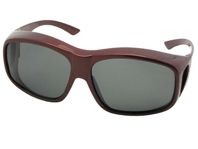 Style F19 Largest Wrap Around Polarized Fit Over Sunglasses Wine Red Frame Med Dark Gray Lenses