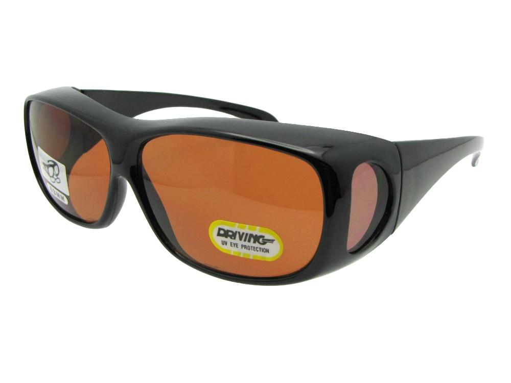 Style F1 Medium Size Non Polarized Fit Over Sunglasses Black Frame Non Polarized Amber Lenses