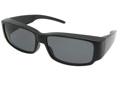 Style F25 Small Sleek Rectangular Shape Fit Over Sunglasses Black Frame M Dark Gray Lens