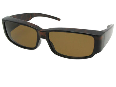 Style F25 Small Sleek Rectangular Shape Fit Over Sunglasses Tortoise Frame Brown Lens