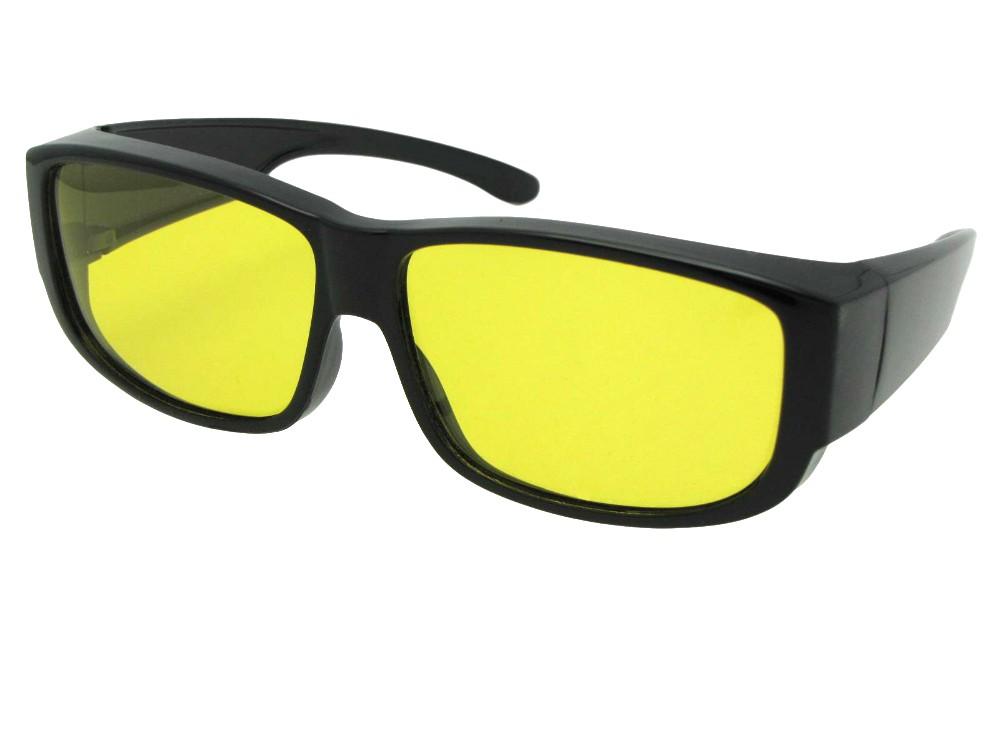 Style F27 Medium Polarized Fit Over Sunglasses Black Frame Lite Yellow Lenses