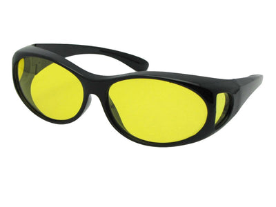 Style F3 Small Wrap Around Fit Over Polarized Sunglasses Black Frame Light Yellow Lenses