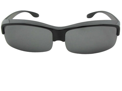 Style F40 Wide Half Rim Polarized Fit Over Sunglasses Shiny Black Frame Gray Lenses