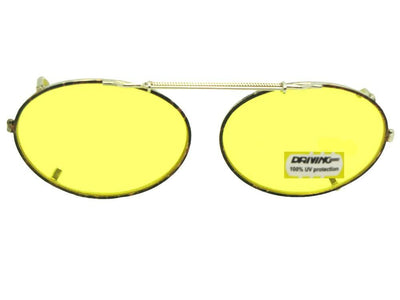 Oval Yellow Lens Clip-on Sunglasses Gold Brown Frame Yellow Lens