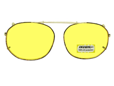 Round Square Yellow Lenses Clip-on Sunglasses Gold Brown Frame Yellow Lens