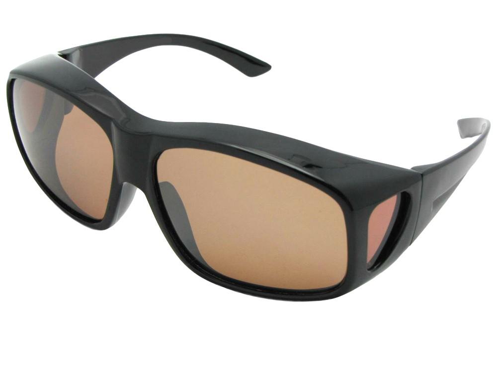 Style F19 Largest Wrap Around Polarized Fit Over Sunglasses Black Polarized Amber Lenses