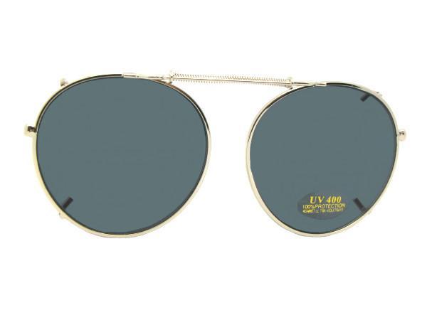 Semi Round Non Polarized Clip-on Sunglasses Gold Frame Non Polarized Gray Lens