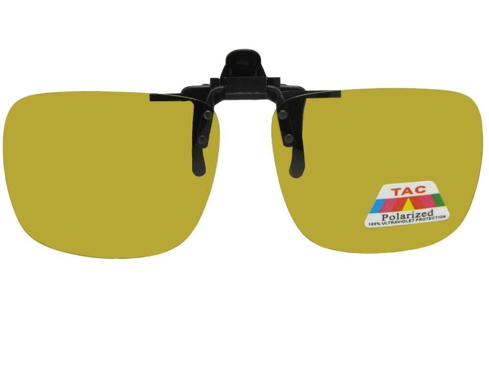 Square Polarized Flip Up Sunglasses Black Frame Dark Yellow Lenses