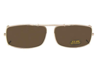 Slim Rectangle Non Polarized Clip-on Sunglasses Gold Non Polarized Brown