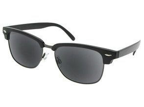 Style R59 Retro Look Full Lens Reader Sunglasses Black Pewter Frame Gray Lenses