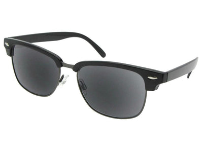 Style R59 Retro Look Full Lens Reader Sunglasses Black Pewter Frame Gray Lenses