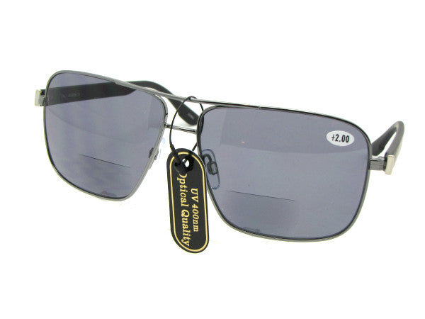 Style B82 Premium Square Aviator Bifocal Sunglass For MenPewter Frame Gray Lenses 