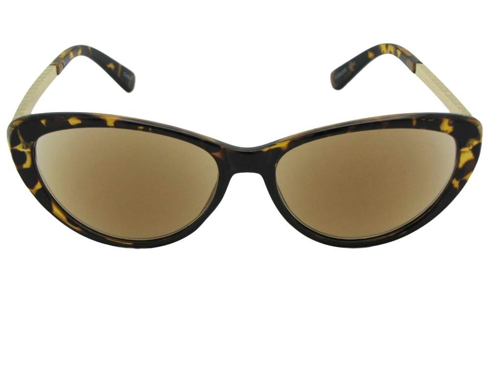 Style R103 Cat Eye Full Lens Reading Sunglasses With Rhinestones Tortoise Gold Frame Brown Lenses