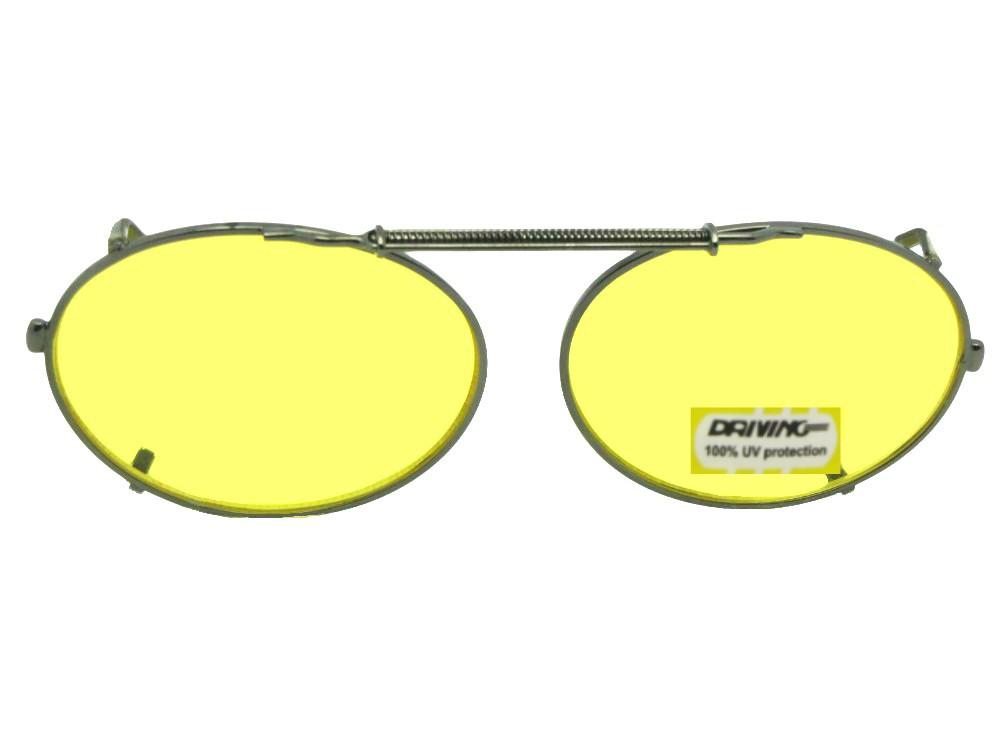 Oval Yellow Lens Clip-on Sunglasses Black Frame Yellow Lenses