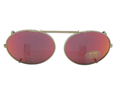 Oval Color Mirror Clip-on Sunglasses Gold Frame Red Mirror Lens