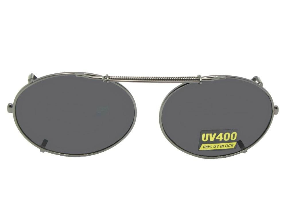 Oval Non Polarized Clip-on Sunglasses Pewter Frame Gray Lenses