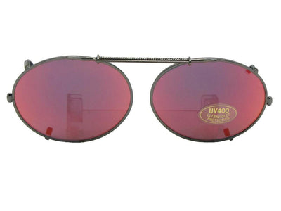 Oval Color Mirror Clip-on Sunglasses Pewter Frame Red Mirror Lens