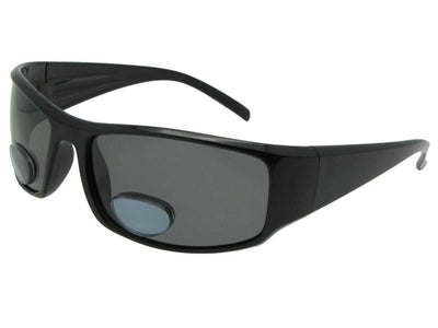 Style P13 Large Wide Bifocal Sunglasses For Fishermen Shiny Black Gray Lenses