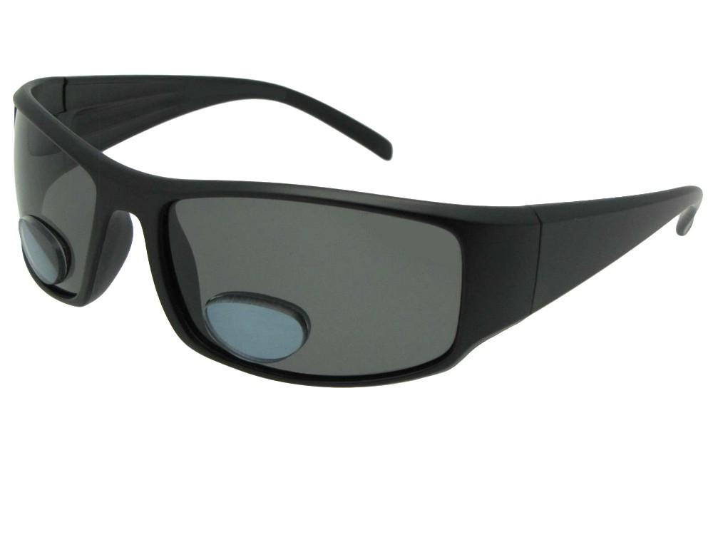 Style P13 Large Wide Bifocal Sunglasses For Fishermen Flat Black Gray lenses