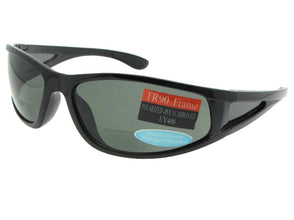 Style P18 Premium Wrap Around Polarized Bifocal Sunglasses Shiny Black Frame Gray Lenses