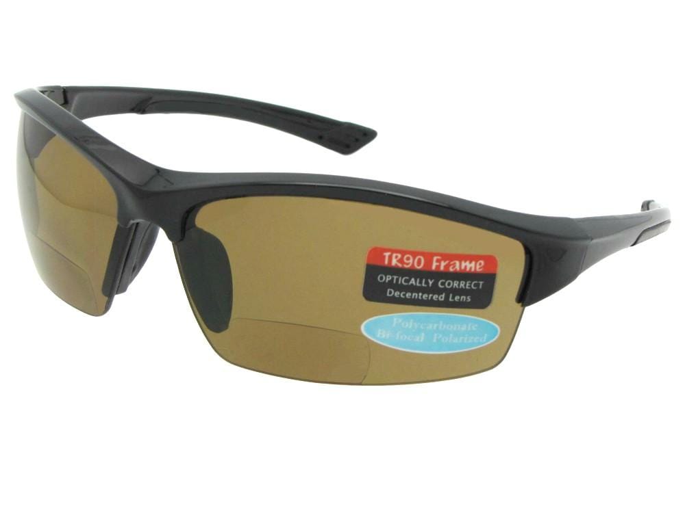 Style P4 Premium Polarized Bifocal Sunglasses Black Frame Brown Polarized