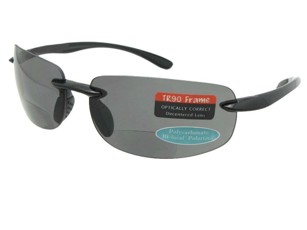 Style P6 Premium Rimless Polarized Bifocal Sunglasses Black Frame Gray Polarized