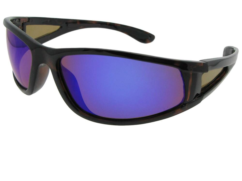 Style PSR28 Wrap Around Color Mirror Polarized Sunglasses Tortoise Frame Blue Mirror Brown Lenses